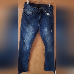 Blue Straight Fit Distressed Jeans